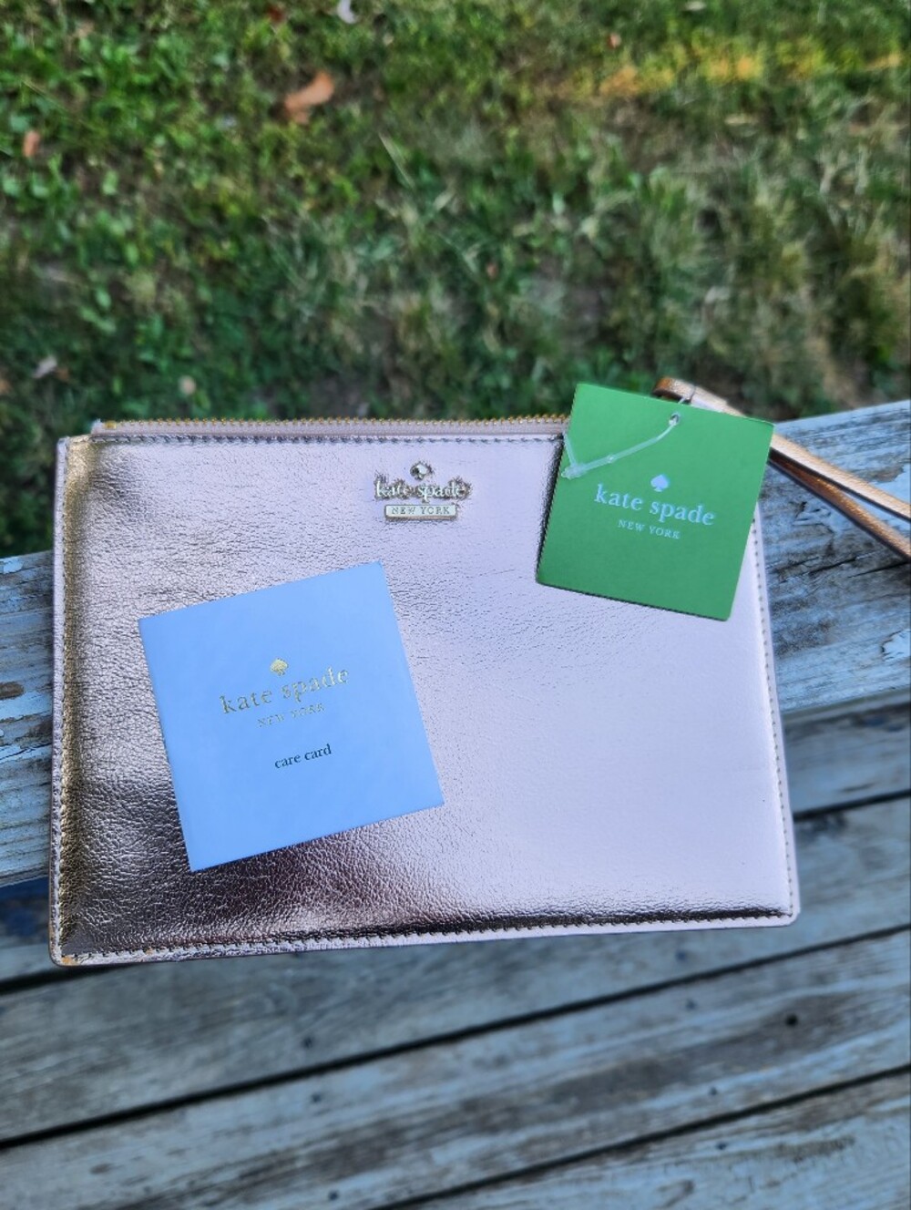 Kate Spade Metallic Rose Gold Wristlet Clutch NEW